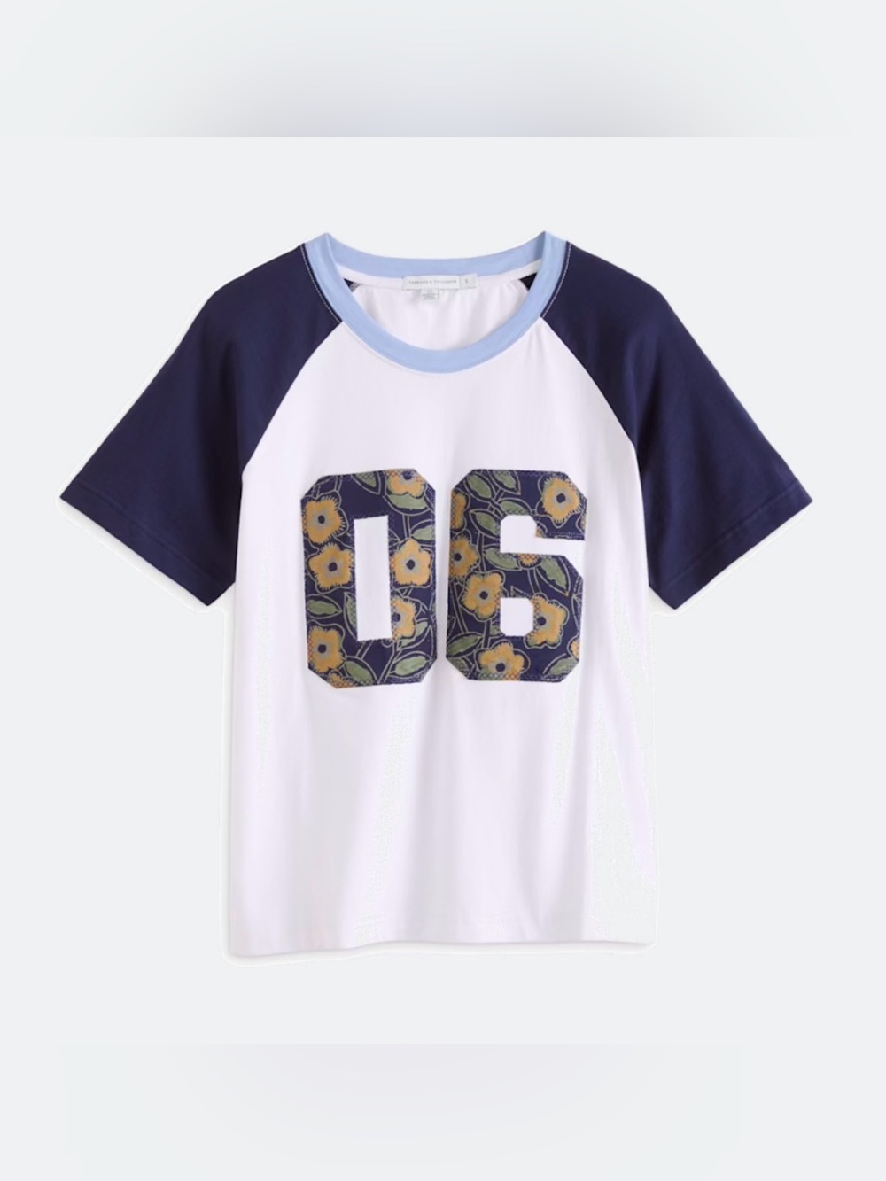 Threads 4 Thought White & Navy Raglan Tee with Floral '06' Applique